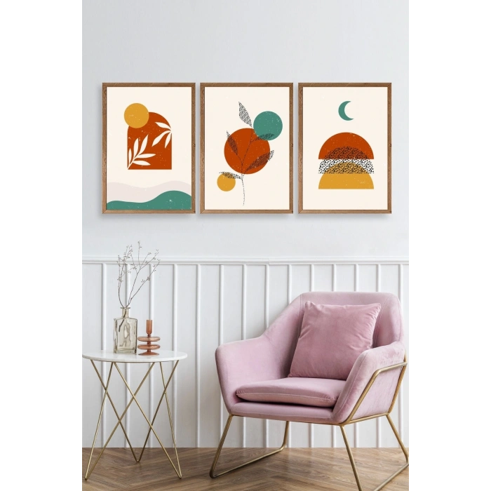 Manzara Üçlü Ahşap Çerçeveli Tablo 23 x 30