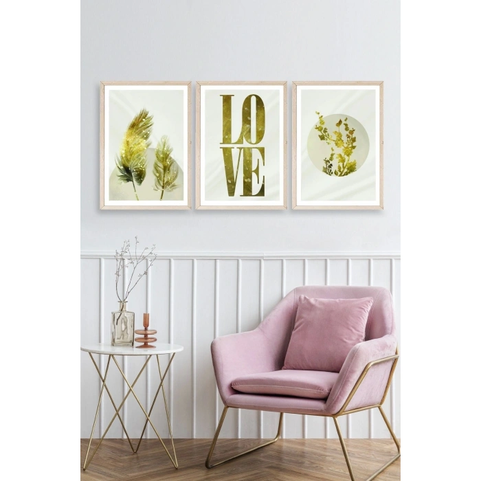 Manzara Üçlü Ahşap Çerçeveli Tablo 23 x 30