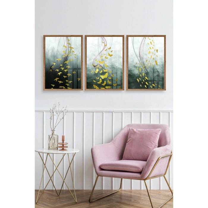 Manzara Üçlü Ahşap Çerçeveli Tablo 23 x 30