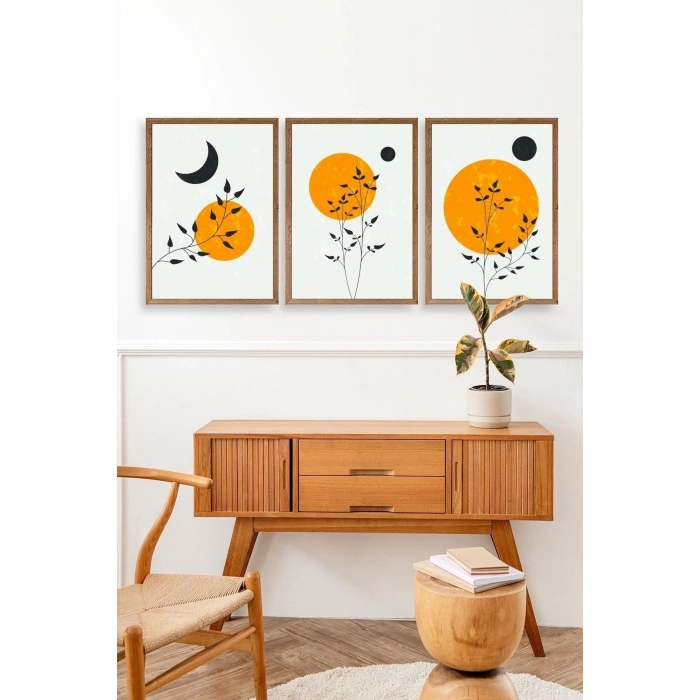 Manzara Üçlü Ahşap Çerçeveli Tablo 23 x 30