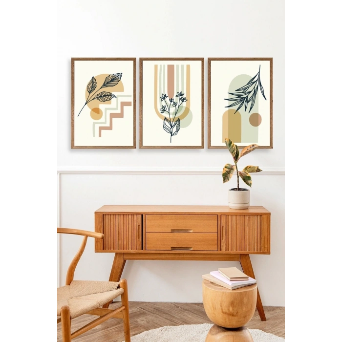 Manzara Üçlü Ahşap Çerçeveli Tablo 23 x 30