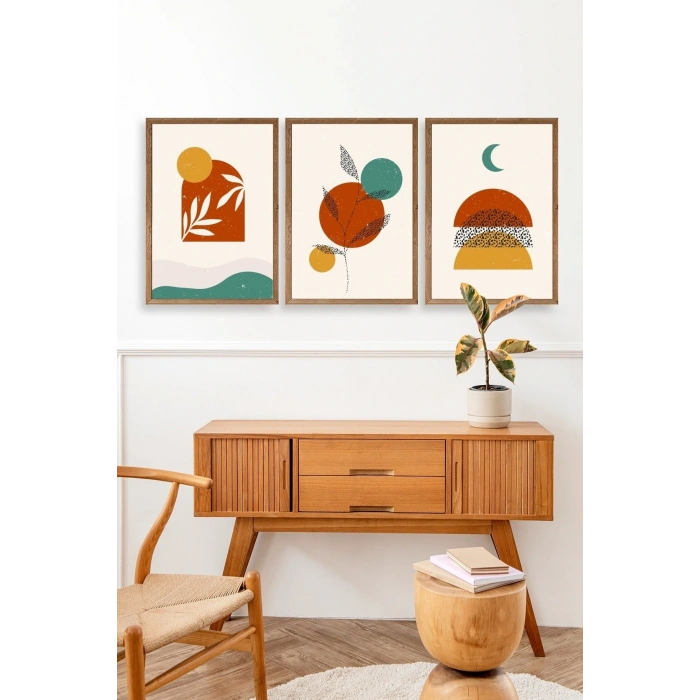 Manzara Üçlü Ahşap Çerçeveli Tablo 23 x 30