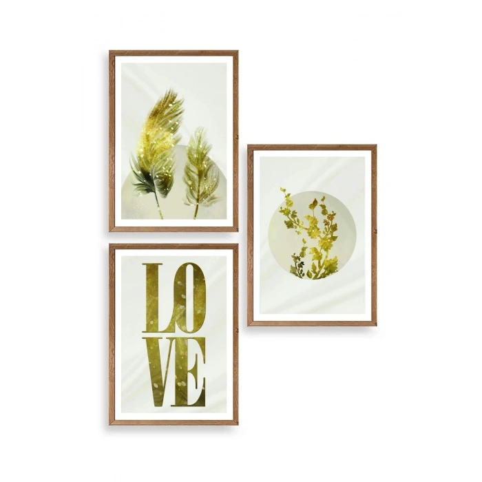 Manzara Üçlü Ahşap Çerçeveli Tablo 30 x 42