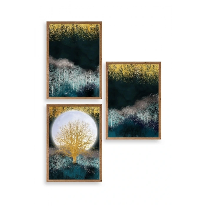 Manzara Üçlü Ahşap Çerçeveli Tablo 30 x 42