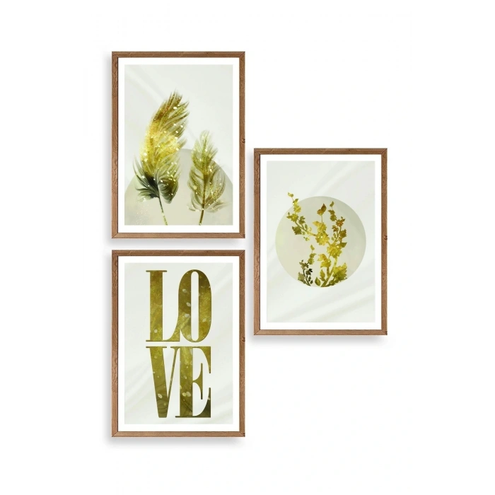 Manzara Üçlü Ahşap Çerçeveli Tablo 30 x 42