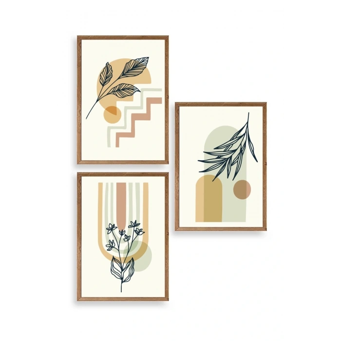 Manzara Üçlü Ahşap Çerçeveli Tablo 30 x 42