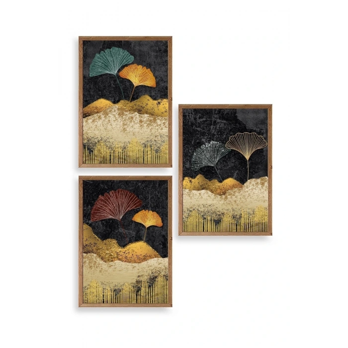 Manzara Üçlü Ahşap Çerçeveli Tablo 30 x 42