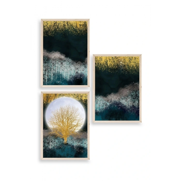 Manzara Üçlü Ahşap Çerçeveli Tablo 30 x 42