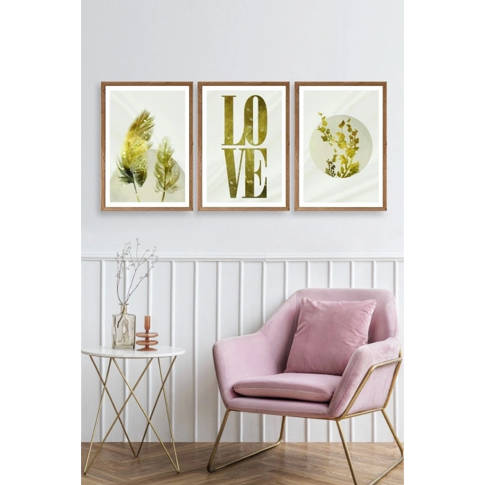 Manzara Üçlü Ahşap Çerçeveli Tablo 30 x 42