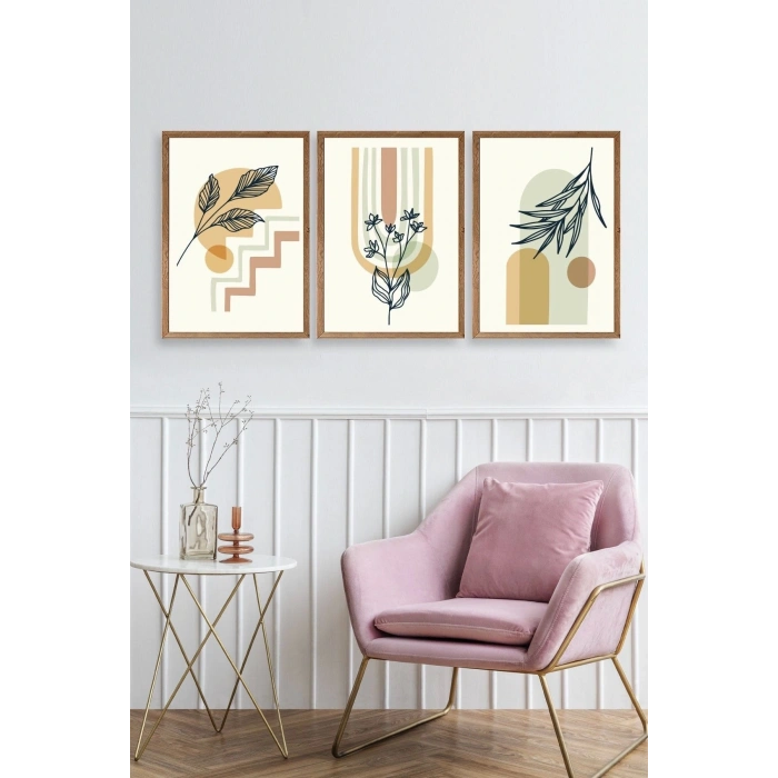 Manzara Üçlü Ahşap Çerçeveli Tablo 30 x 42