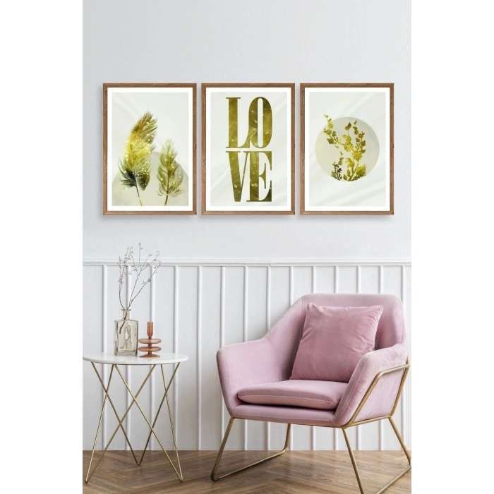 Manzara Üçlü Ahşap Çerçeveli Tablo 30 x 42