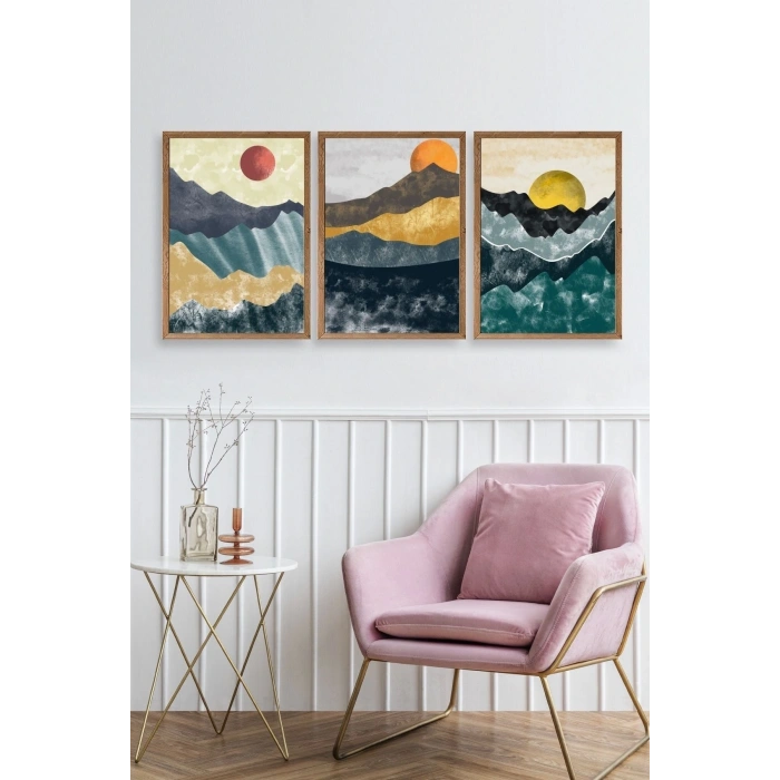 Manzara Üçlü Ahşap Çerçeveli Tablo 30 x 42