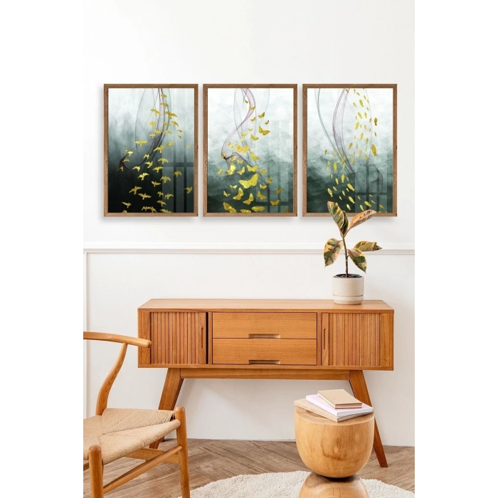 Manzara Üçlü Ahşap Çerçeveli Tablo 30 x 42