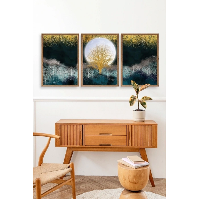 Manzara Üçlü Ahşap Çerçeveli Tablo 30 x 42