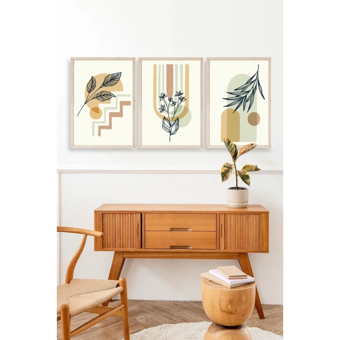 Manzara Üçlü Ahşap Çerçeveli Tablo 30 x 42