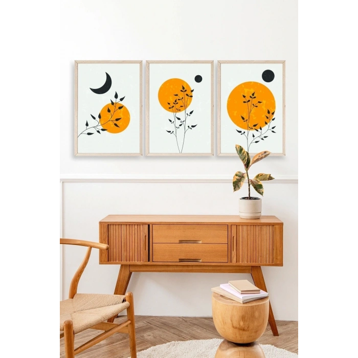 Manzara Üçlü Ahşap Çerçeveli Tablo 30 x 42