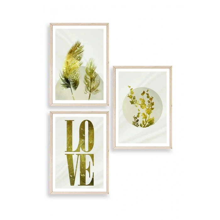 Manzara Üçlü Ahşap Çerçeveli Tablo 50 x 70