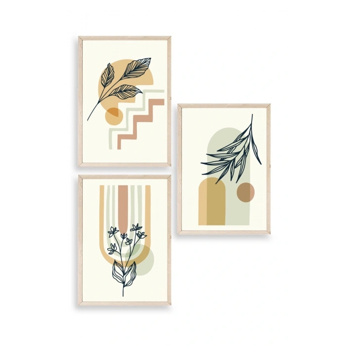 Manzara Üçlü Ahşap Çerçeveli Tablo 50 x 70