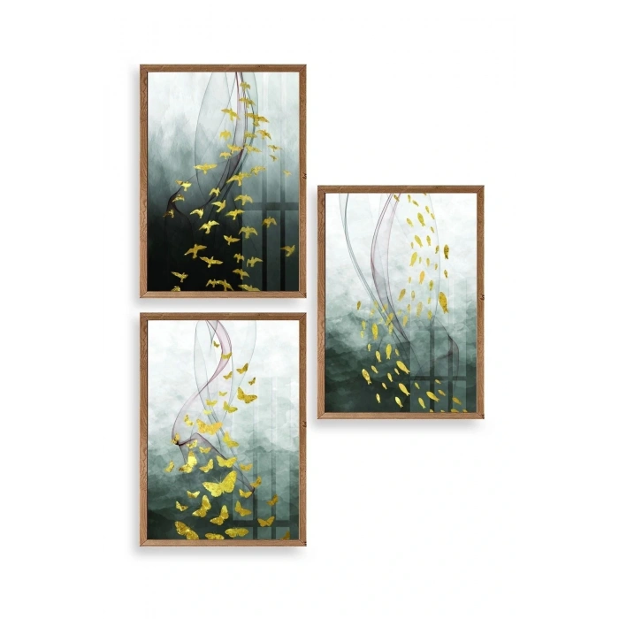 Manzara Üçlü Ahşap Çerçeveli Tablo 50 x 70