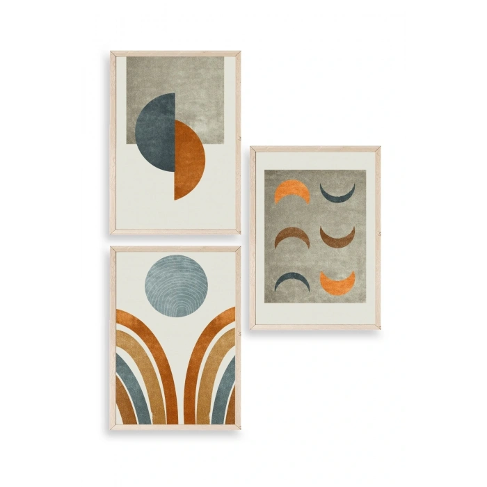 Manzara Üçlü Ahşap Çerçeveli Tablo 50 x 70