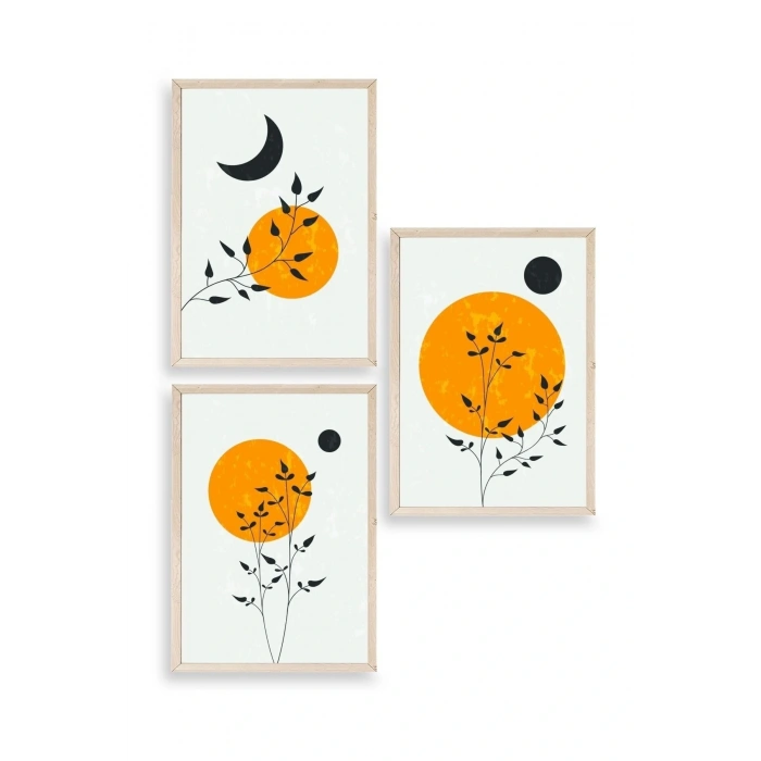 Manzara Üçlü Ahşap Çerçeveli Tablo 50 x 70