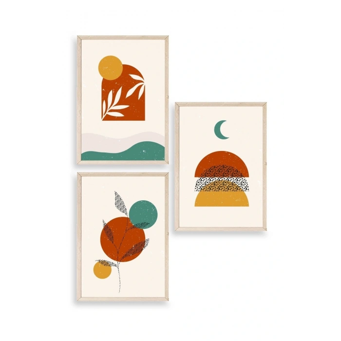 Manzara Üçlü Ahşap Çerçeveli Tablo 50 x 70