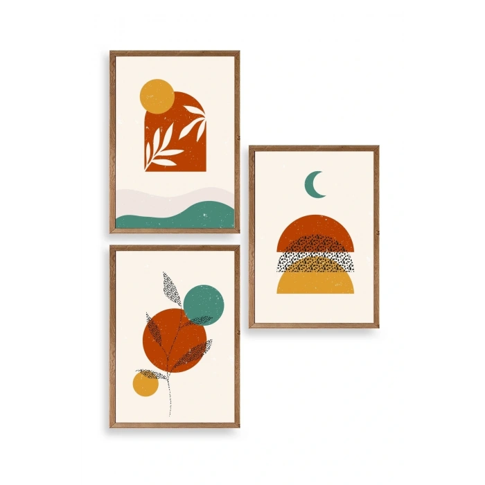 Manzara Üçlü Ahşap Çerçeveli Tablo 50 x 70