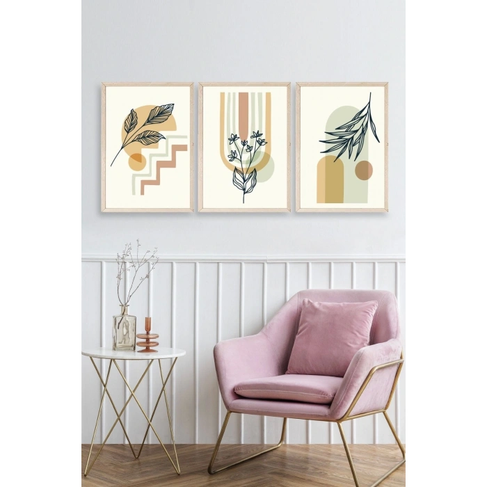 Manzara Üçlü Ahşap Çerçeveli Tablo 50 x 70