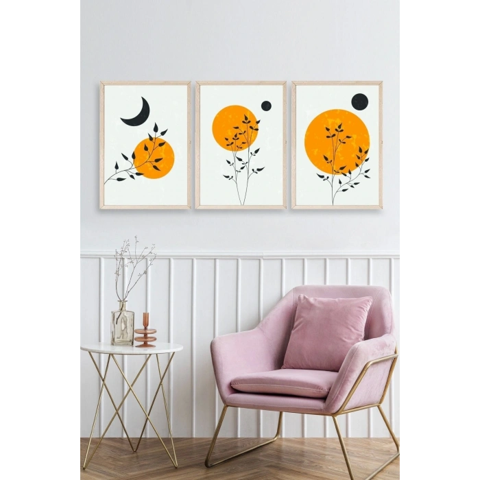 Manzara Üçlü Ahşap Çerçeveli Tablo 50 x 70