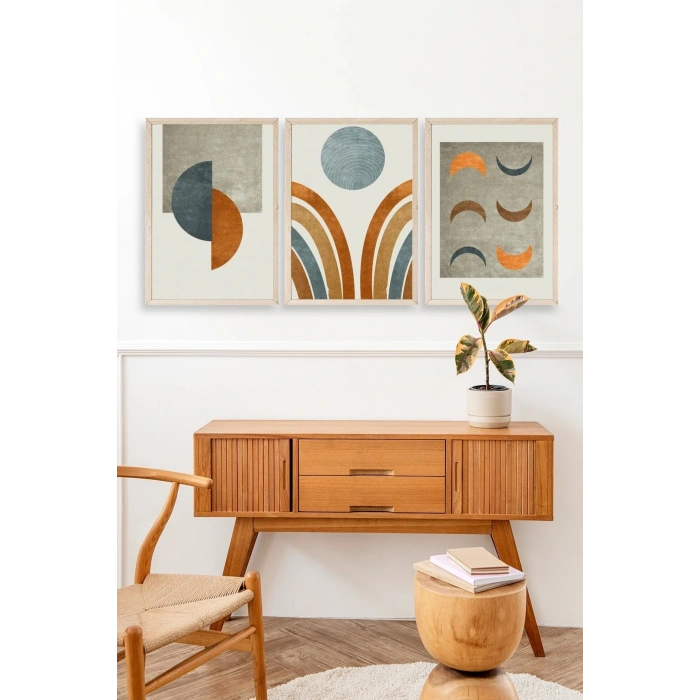 Manzara Üçlü Ahşap Çerçeveli Tablo 50 x 70