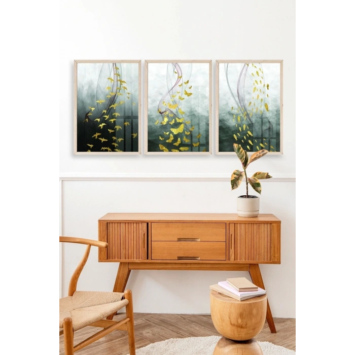 Manzara Üçlü Ahşap Çerçeveli Tablo 50 x 70