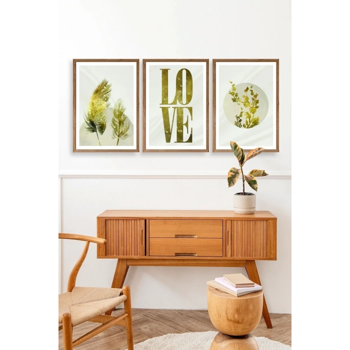 Manzara Üçlü Ahşap Çerçeveli Tablo 50 x 70