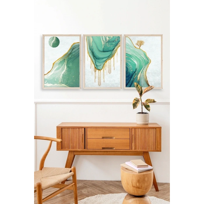 Manzara Üçlü Ahşap Çerçeveli Tablo 50 x 70