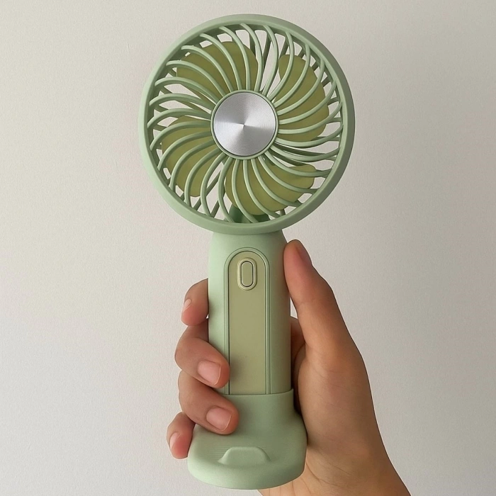 Masa Üstü Standlı USB ile Şarj Olabilen 3 Ayarlı Fan Modlu Çanta Tipi El Fanı (5365)