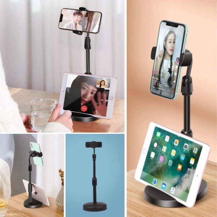 Masa Üstü Tablet ve Telefon Tutucu Plastik Aparat Siyah Telefon Standı (5365)