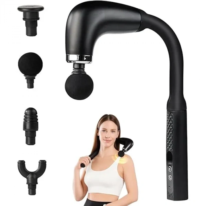 Masaj Çekici, 9 Hızlı Derin Doku Perküsyonu, 4 Başlıklı Uzun Saplı Boyun ve Sırt Masaj Aleti (5365)