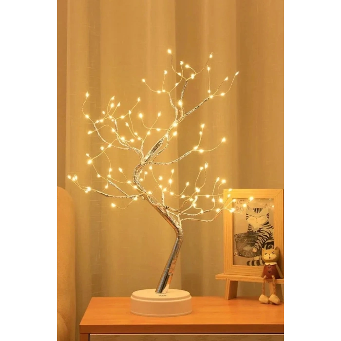 Masaüstü Peri Ağaç LED Lamba – Gün Işığı Rengi, 3 Kademeli Işık Ayarlı, Şarjlı Dekoratif Ortam Aydınlatması