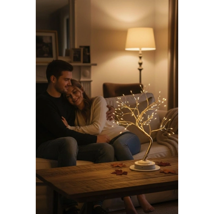 Masaüstü Peri Ağaç LED Lamba – Gün Işığı Rengi, 3 Kademeli Işık Ayarlı, Şarjlı Dekoratif Ortam Aydınlatması