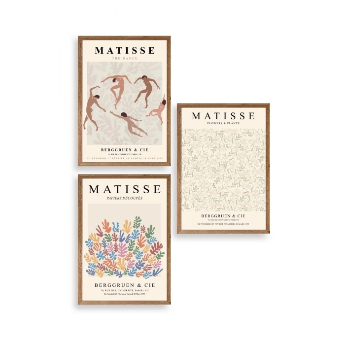 Matisse Üçlü Ahşap Çerçeveli Tablo 23 x 30