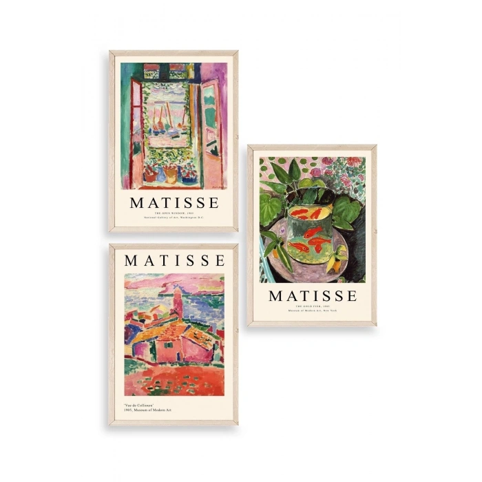 Matisse Üçlü Ahşap Çerçeveli Tablo 23 x 30