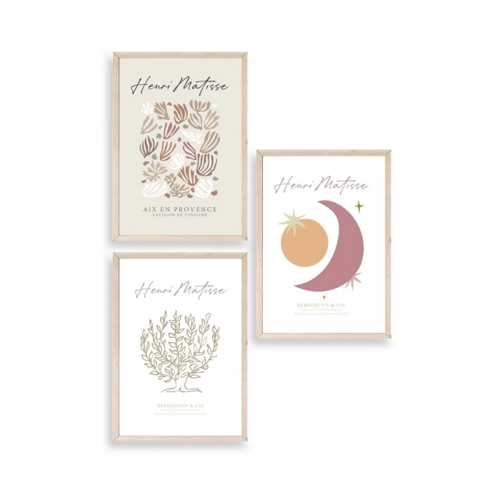 Matisse Üçlü Ahşap Çerçeveli Tablo 23 x 30