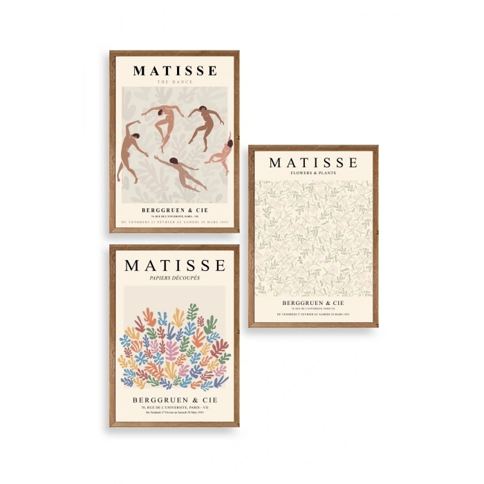 Matisse Üçlü Ahşap Çerçeveli Tablo 23 x 30