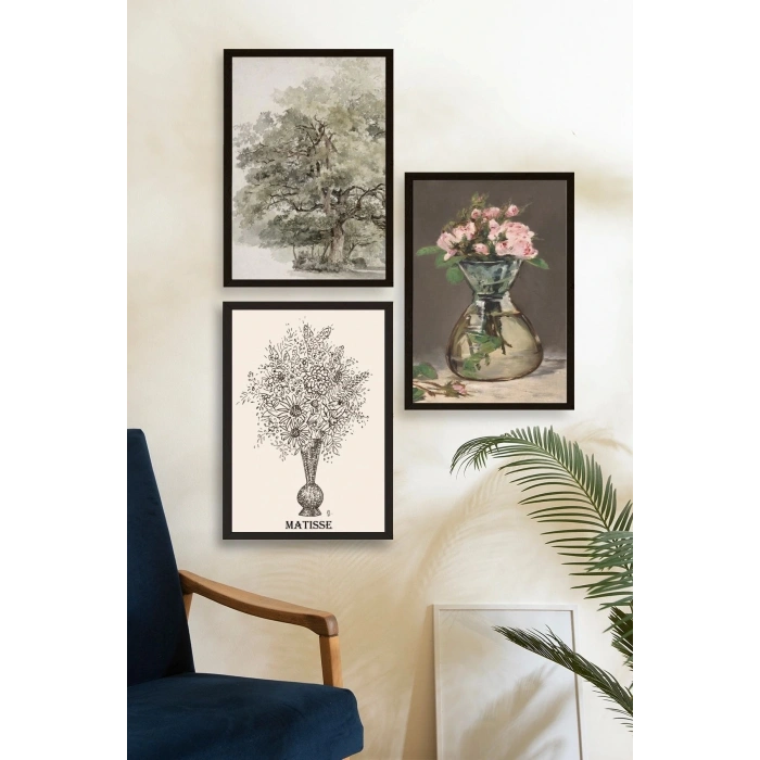 Matisse Üçlü Ahşap Çerçeveli Tablo 23 x 30