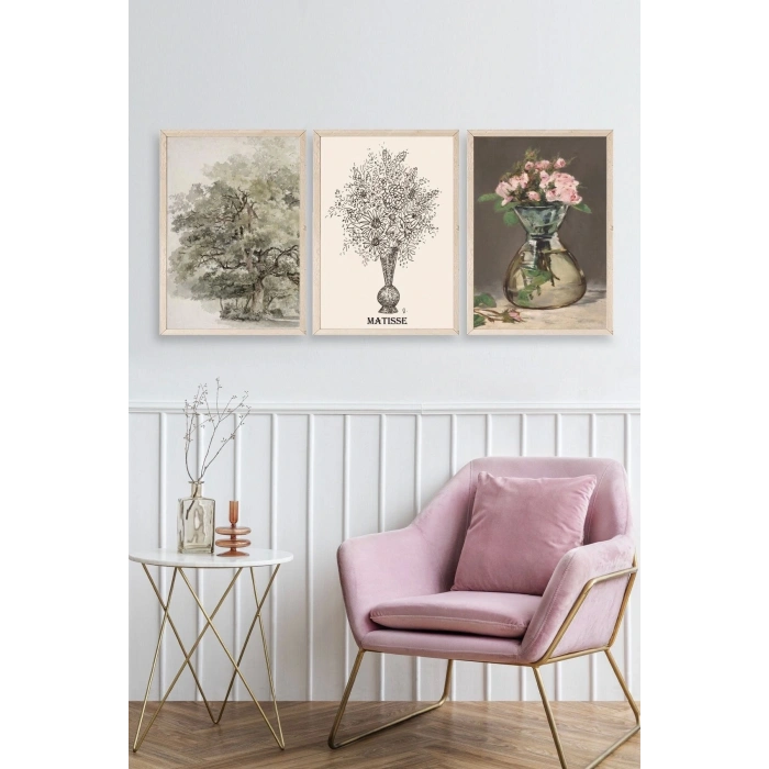 Matisse Üçlü Ahşap Çerçeveli Tablo 23 x 30