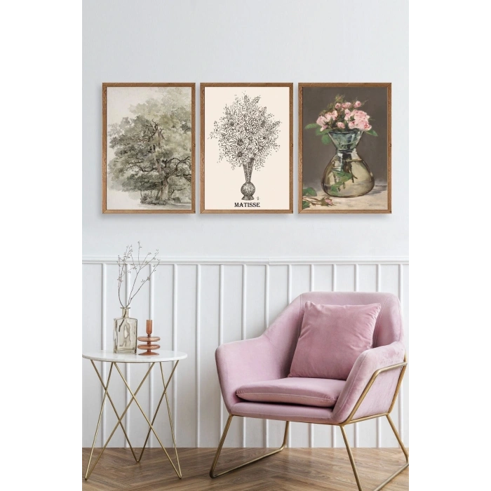 Matisse Üçlü Ahşap Çerçeveli Tablo 23 x 30