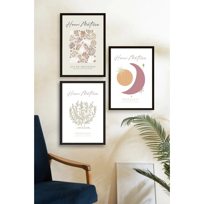 Matisse Üçlü Ahşap Çerçeveli Tablo 23 x 30