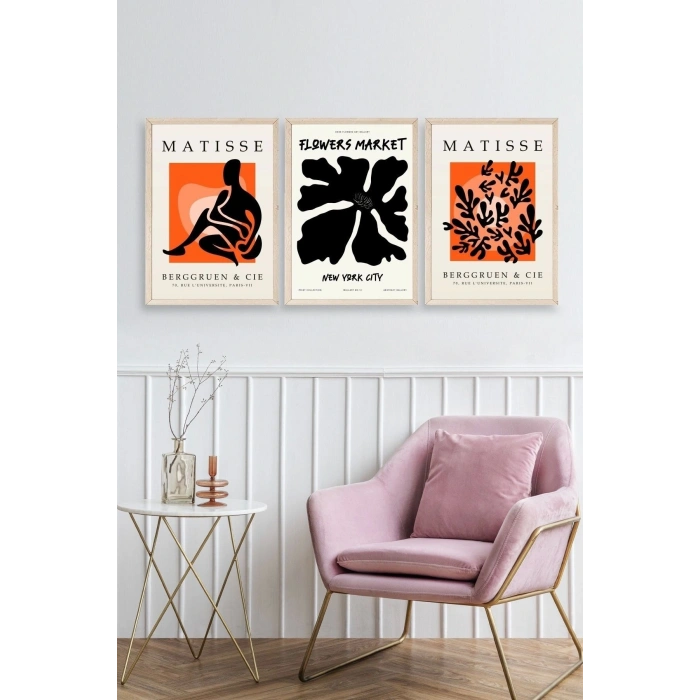 Matisse Üçlü Ahşap Çerçeveli Tablo 23 x 30