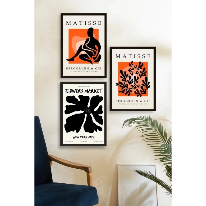 Matisse Üçlü Ahşap Çerçeveli Tablo 23 x 30