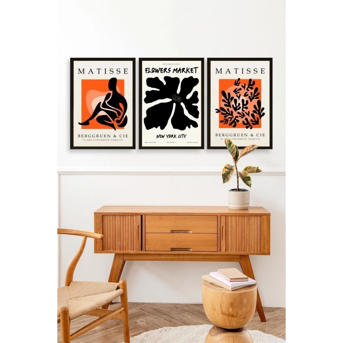 Matisse Üçlü Ahşap Çerçeveli Tablo 23 x 30