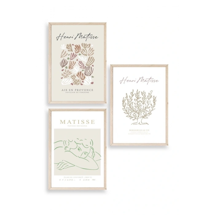 Matisse Üçlü Ahşap Çerçeveli Tablo 30 x 40